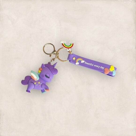 3D Purple Unicorn Keychain Bag Charm Accessory Wristlet - Picture 1 of 2